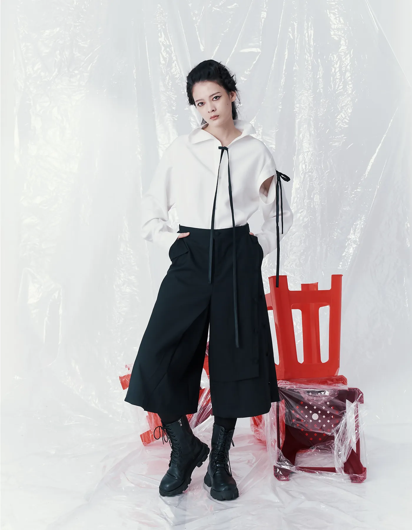 Adjustable Function Button Ring Japanese-Style Short Wide Pants