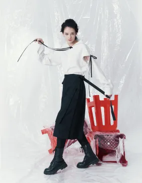 Adjustable Function Button Ring Japanese-Style Short Wide Pants
