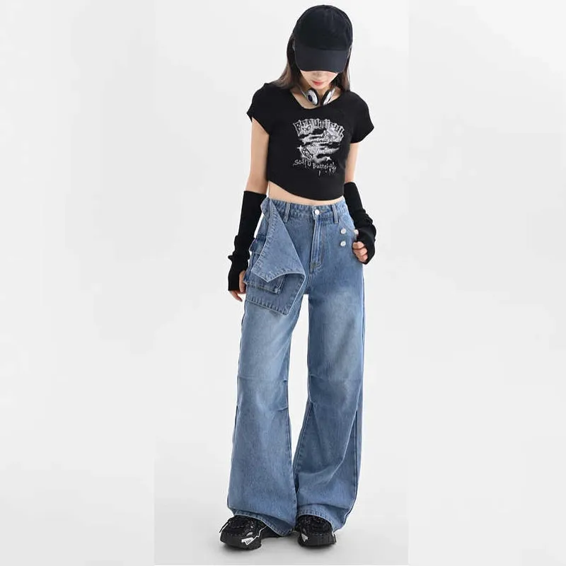 Blue Irregular Retro Wide-leg Jeans