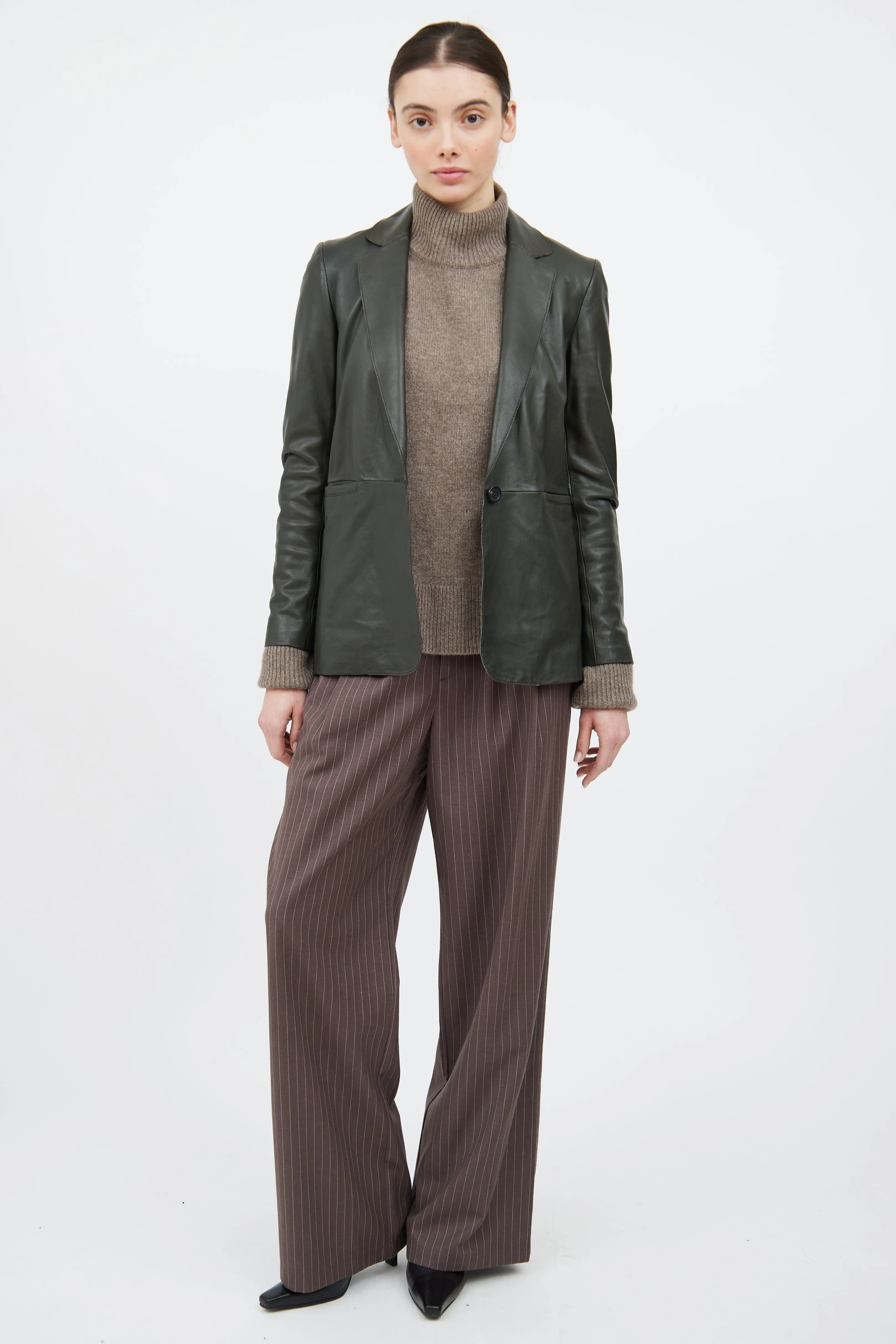Brown & White Pinstripe Wide Leg Trouser