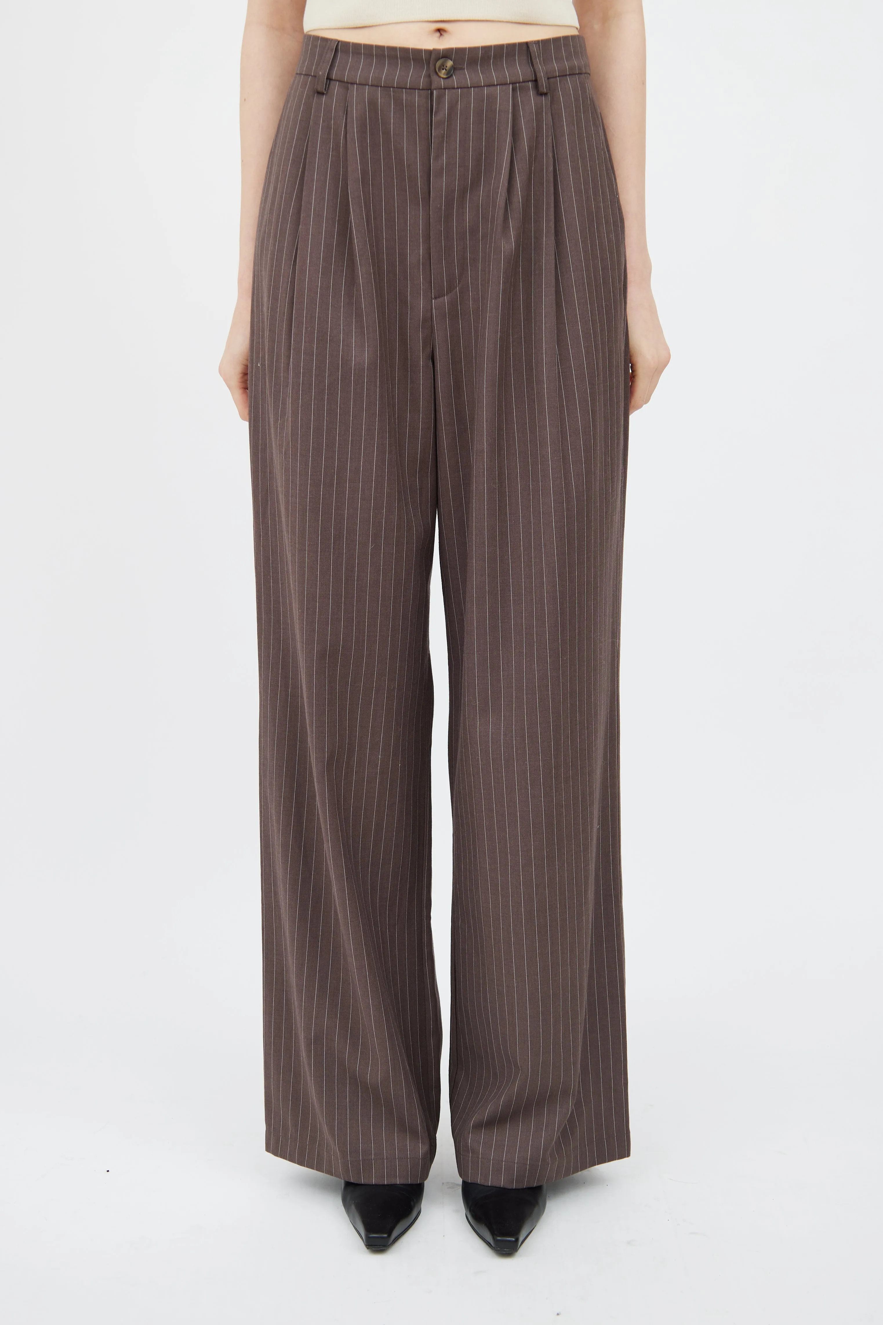Brown & White Pinstripe Wide Leg Trouser