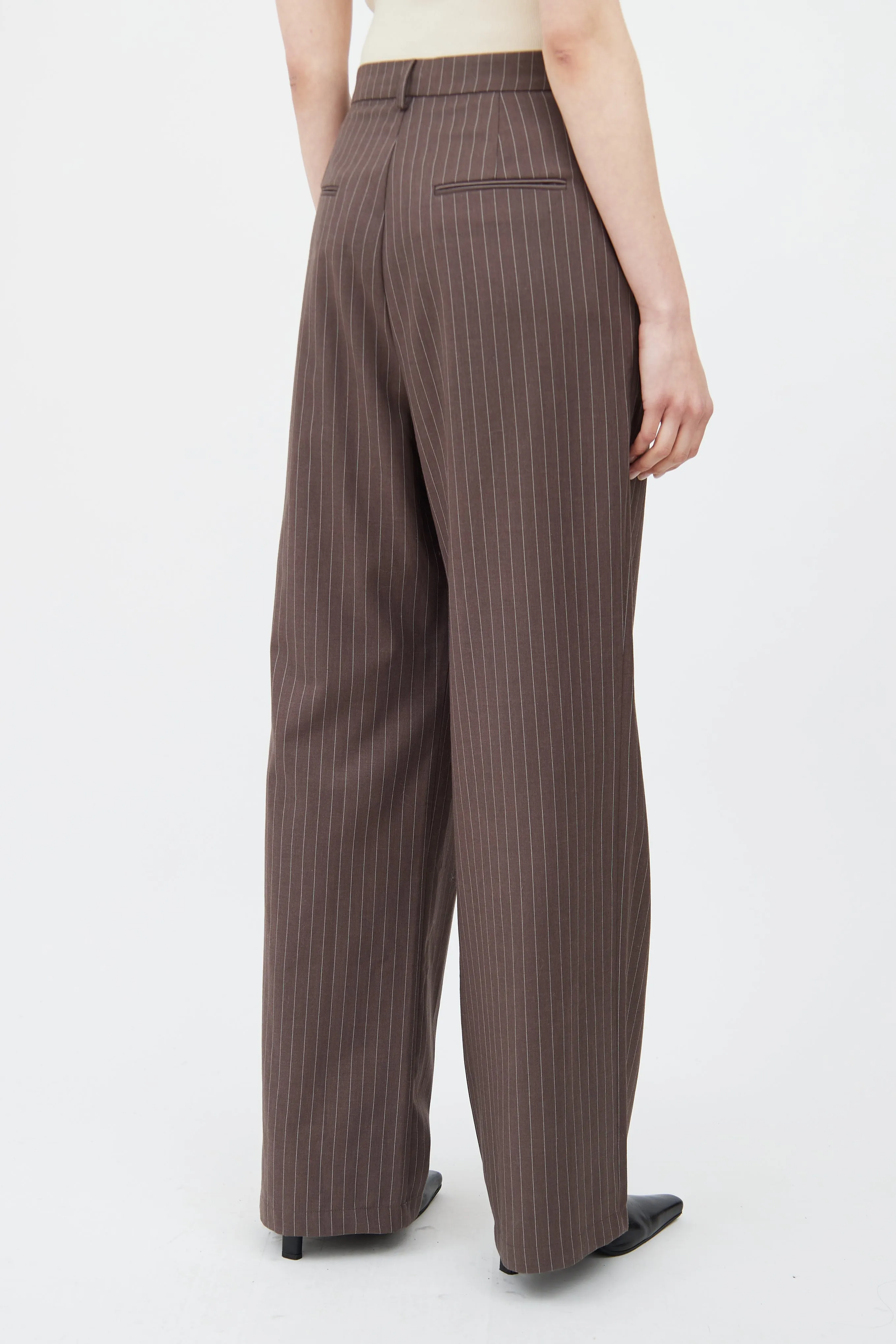 Brown & White Pinstripe Wide Leg Trouser