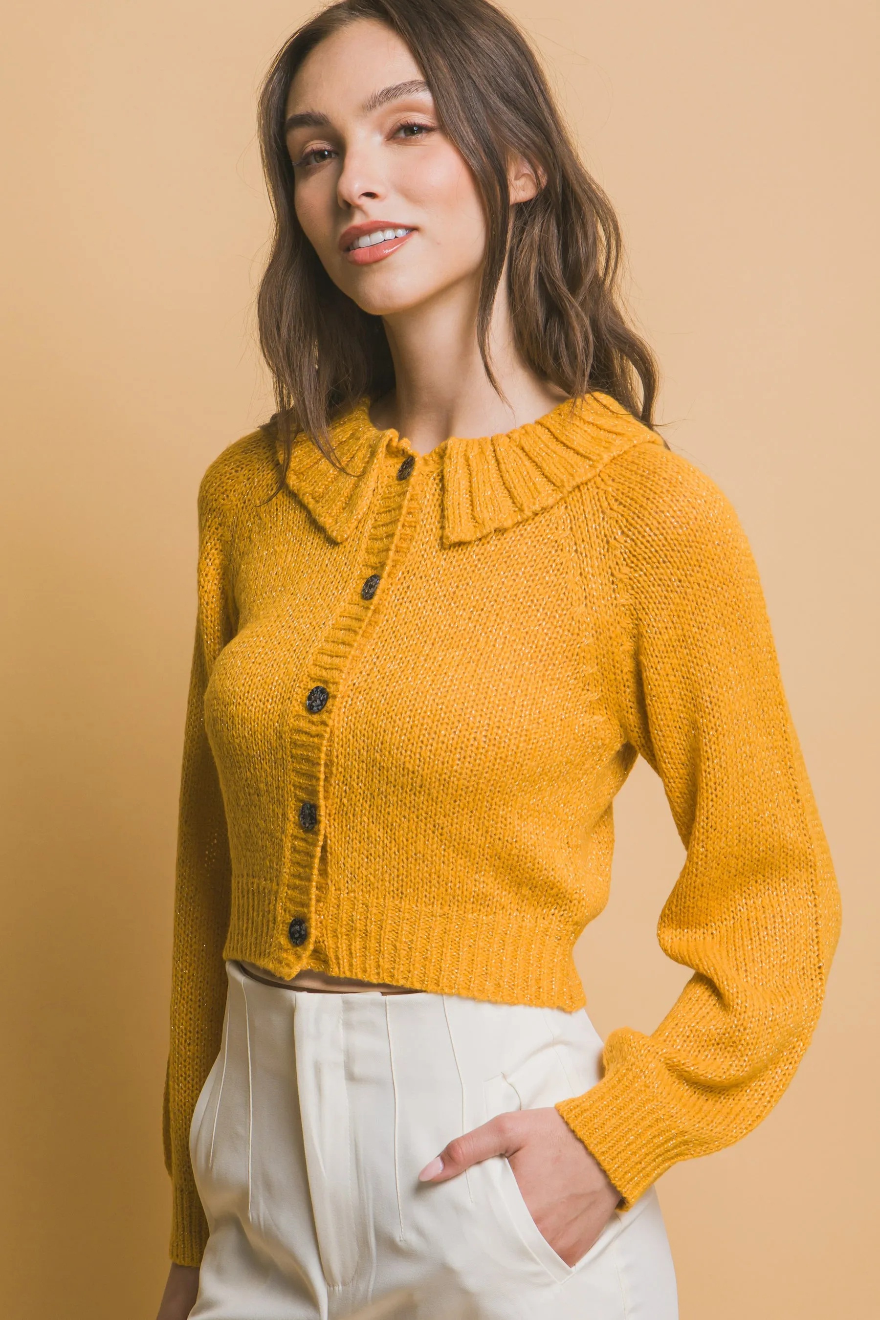 Chic Short Collared Button-Up Top Sweater