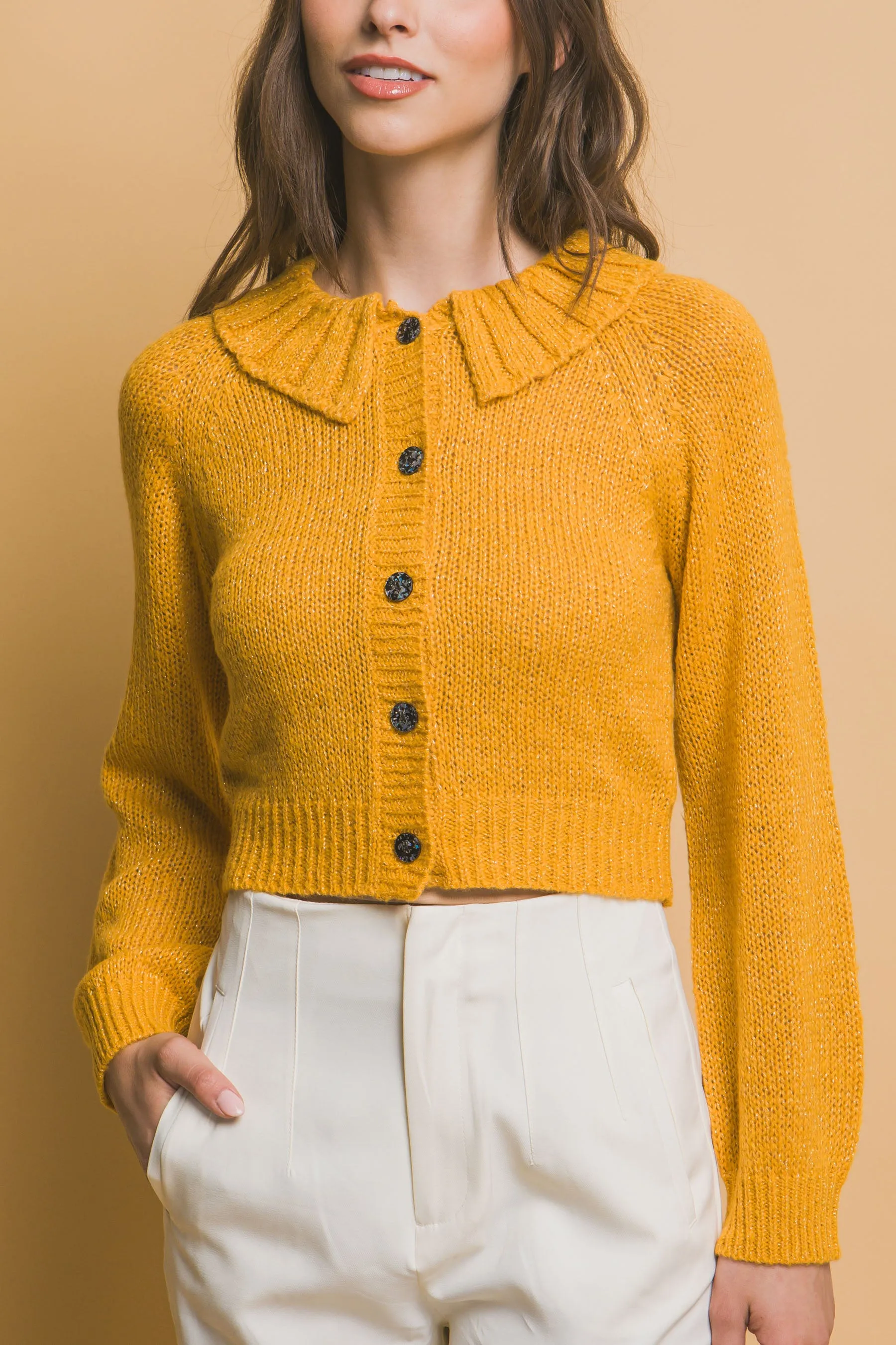 Chic Short Collared Button-Up Top Sweater