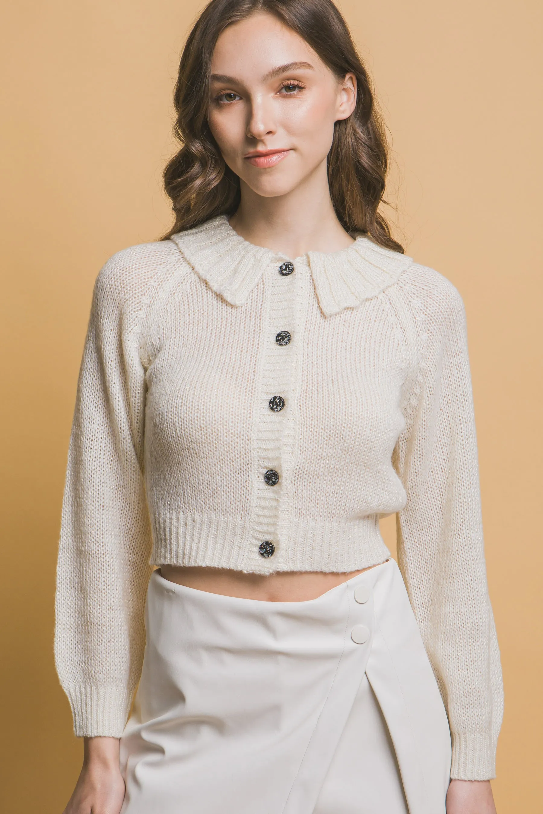 Chic Short Collared Button-Up Top Sweater
