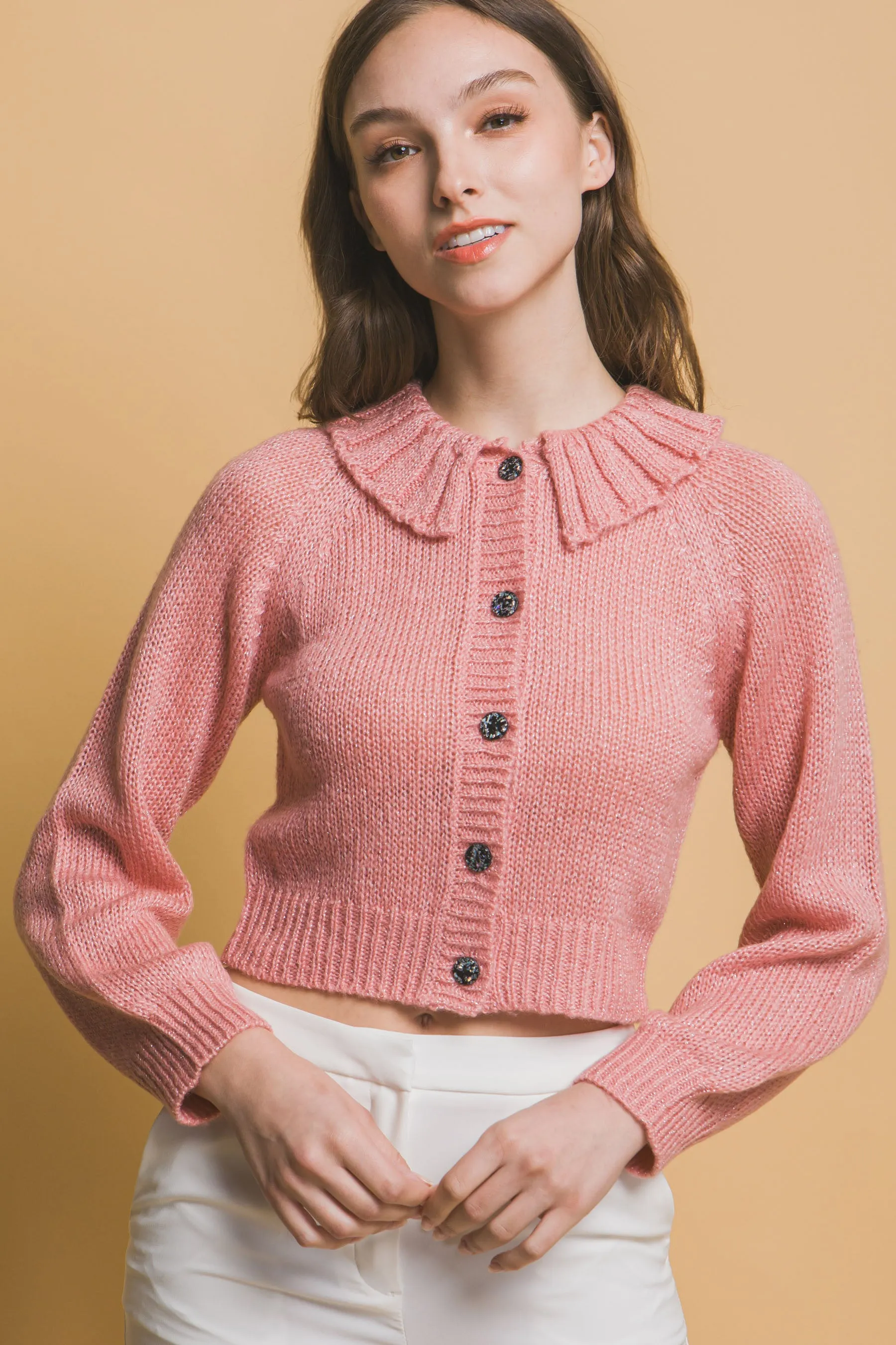 Chic Short Collared Button-Up Top Sweater
