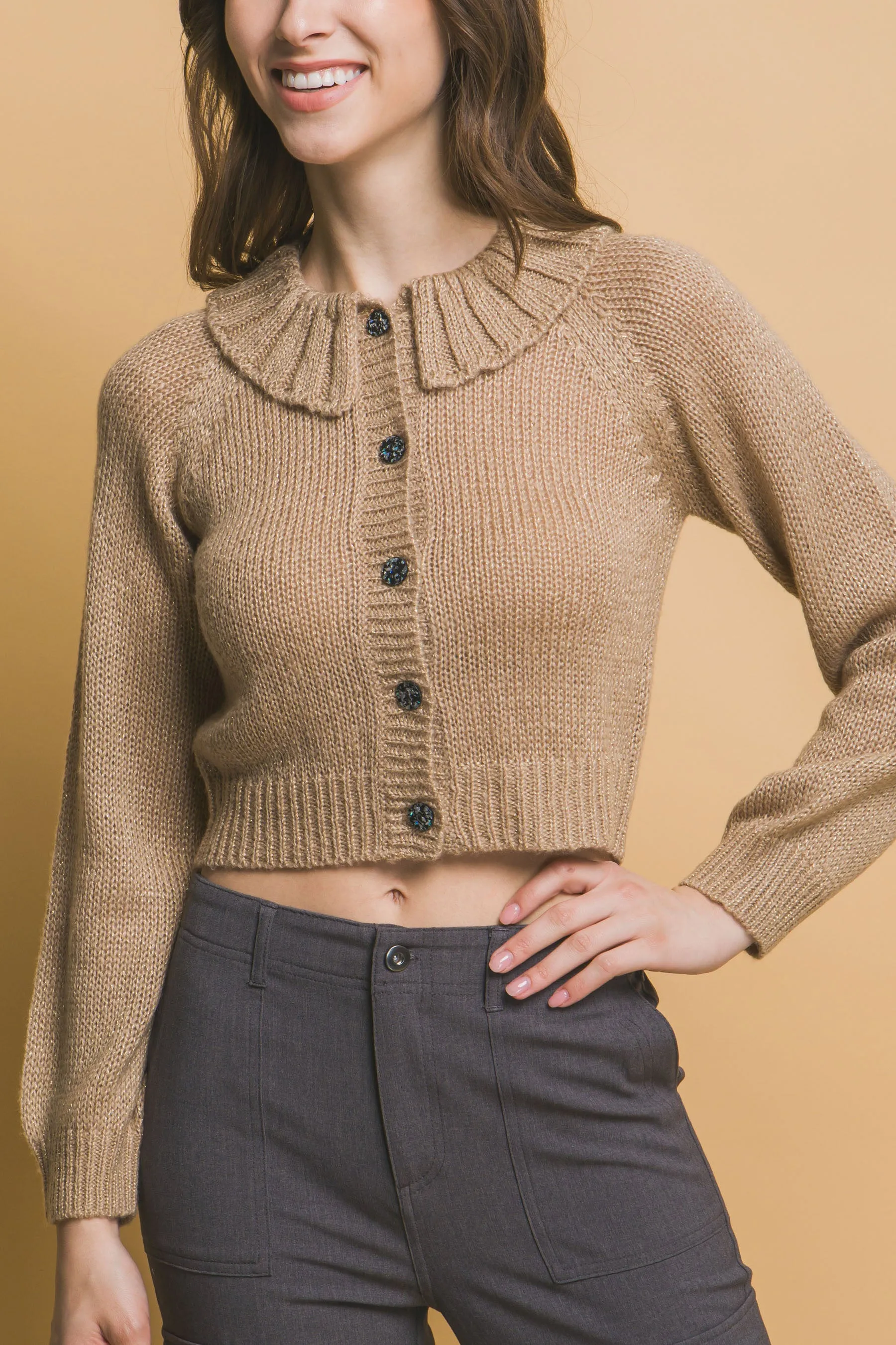 Chic Short Collared Button-Up Top Sweater