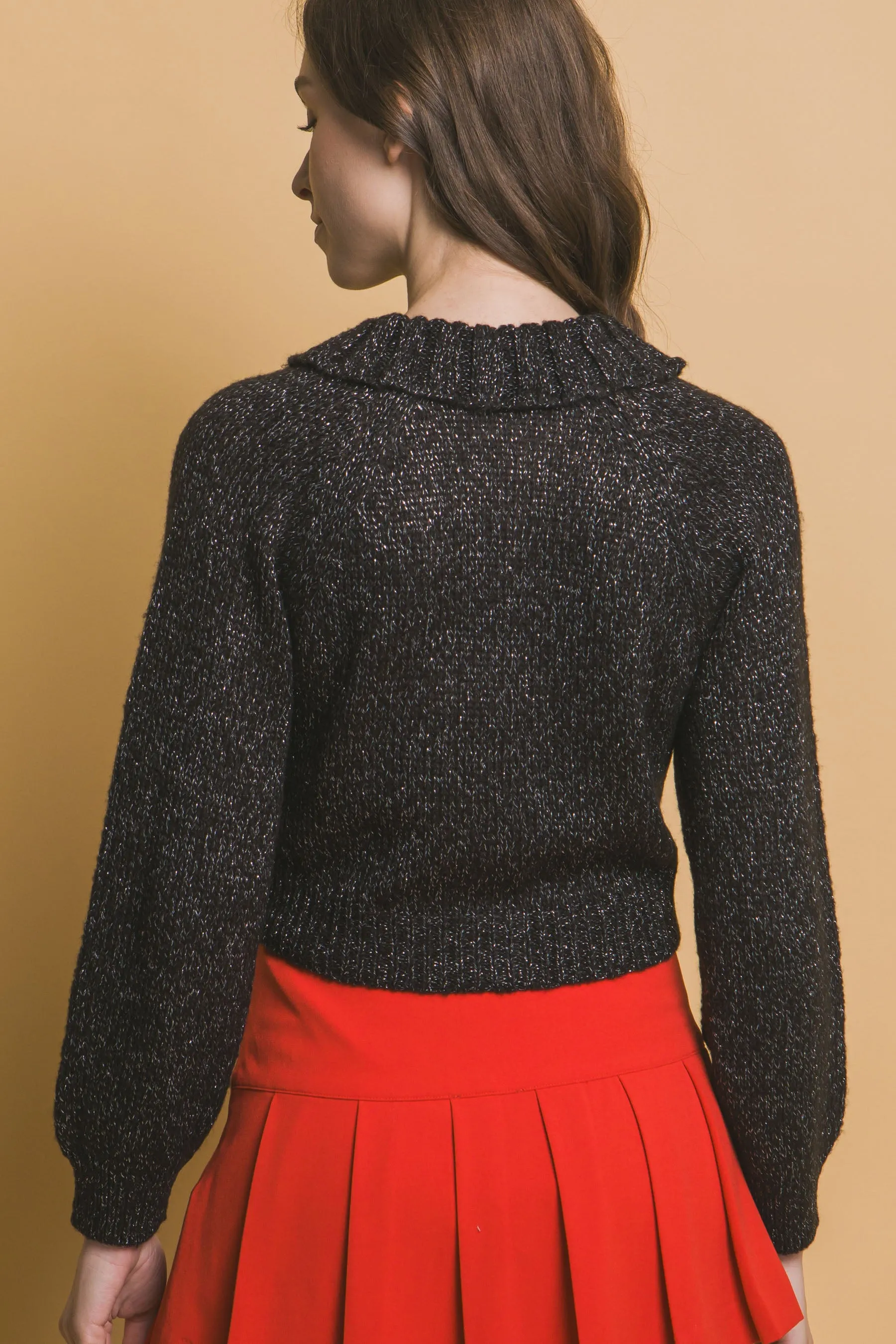 Chic Short Collared Button-Up Top Sweater
