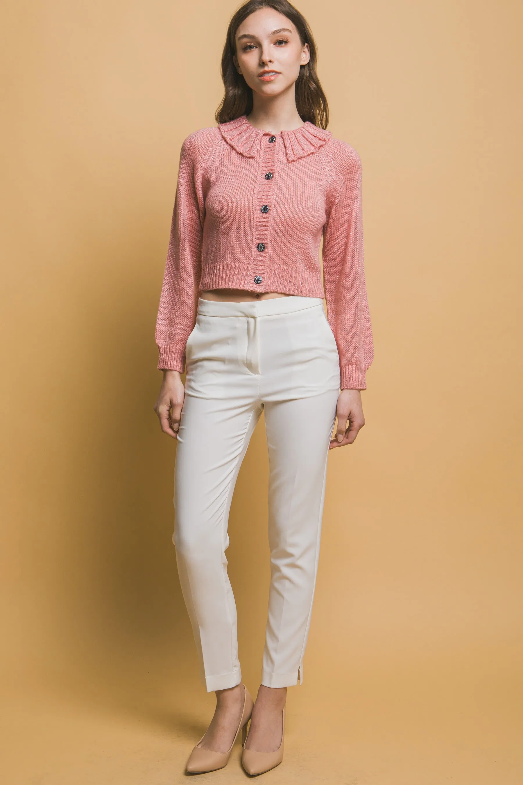 Chic Short Collared Button-Up Top Sweater