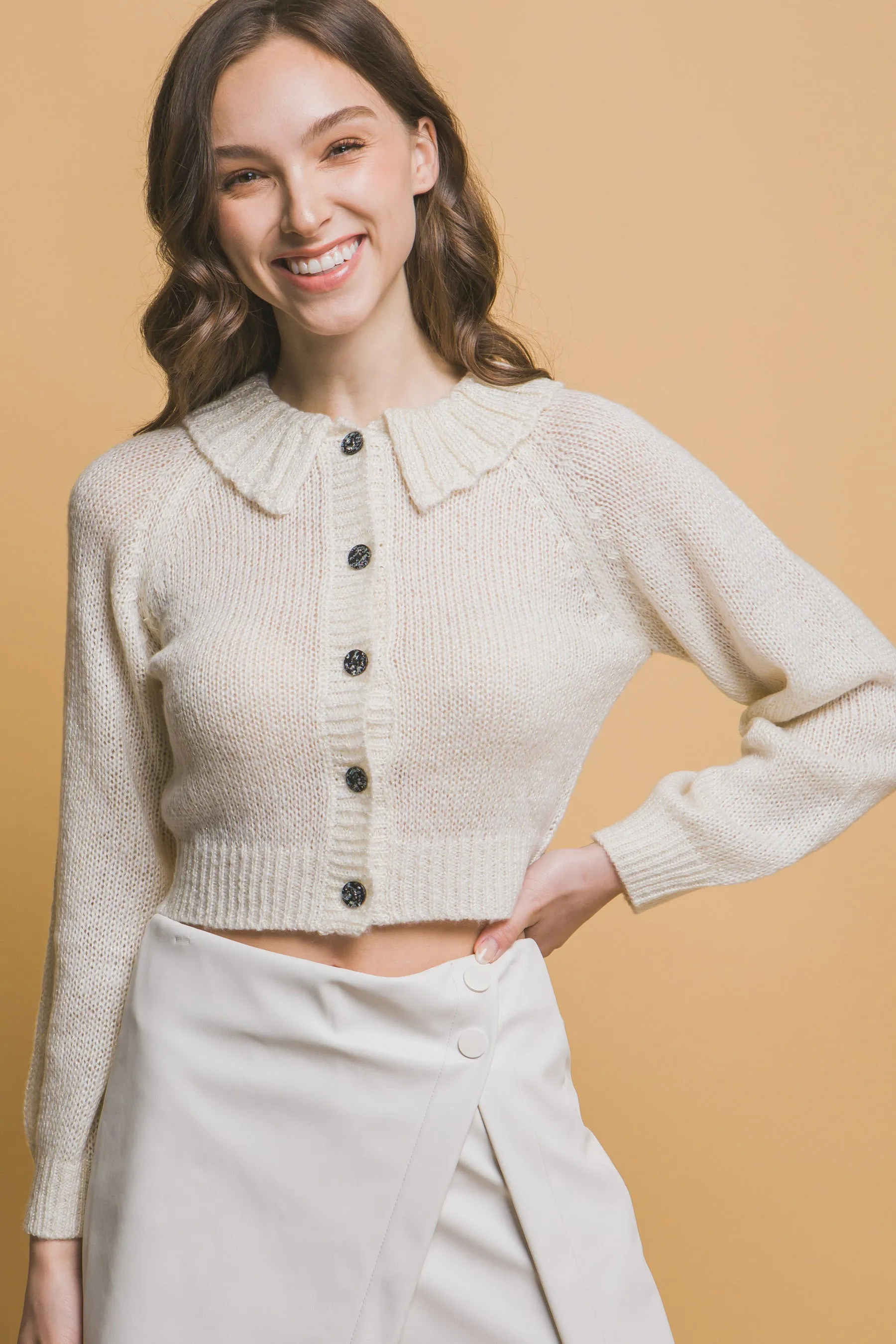 Chic Short Collared Button-Up Top Sweater