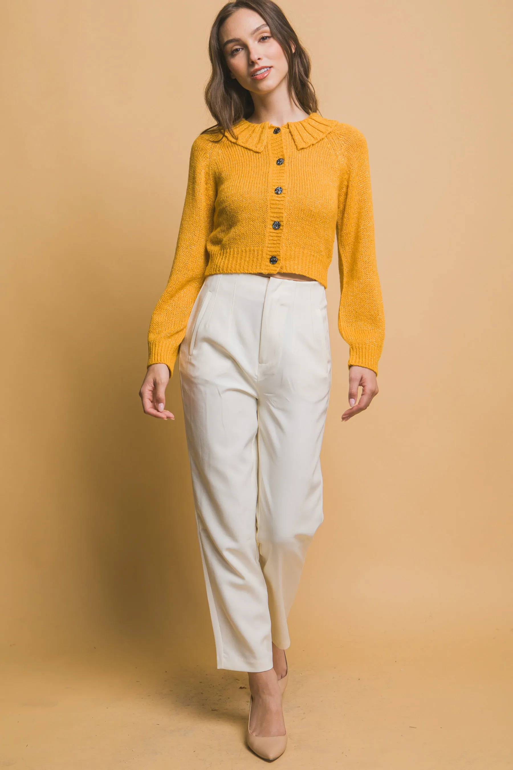 Chic Short Collared Button-Up Top Sweater