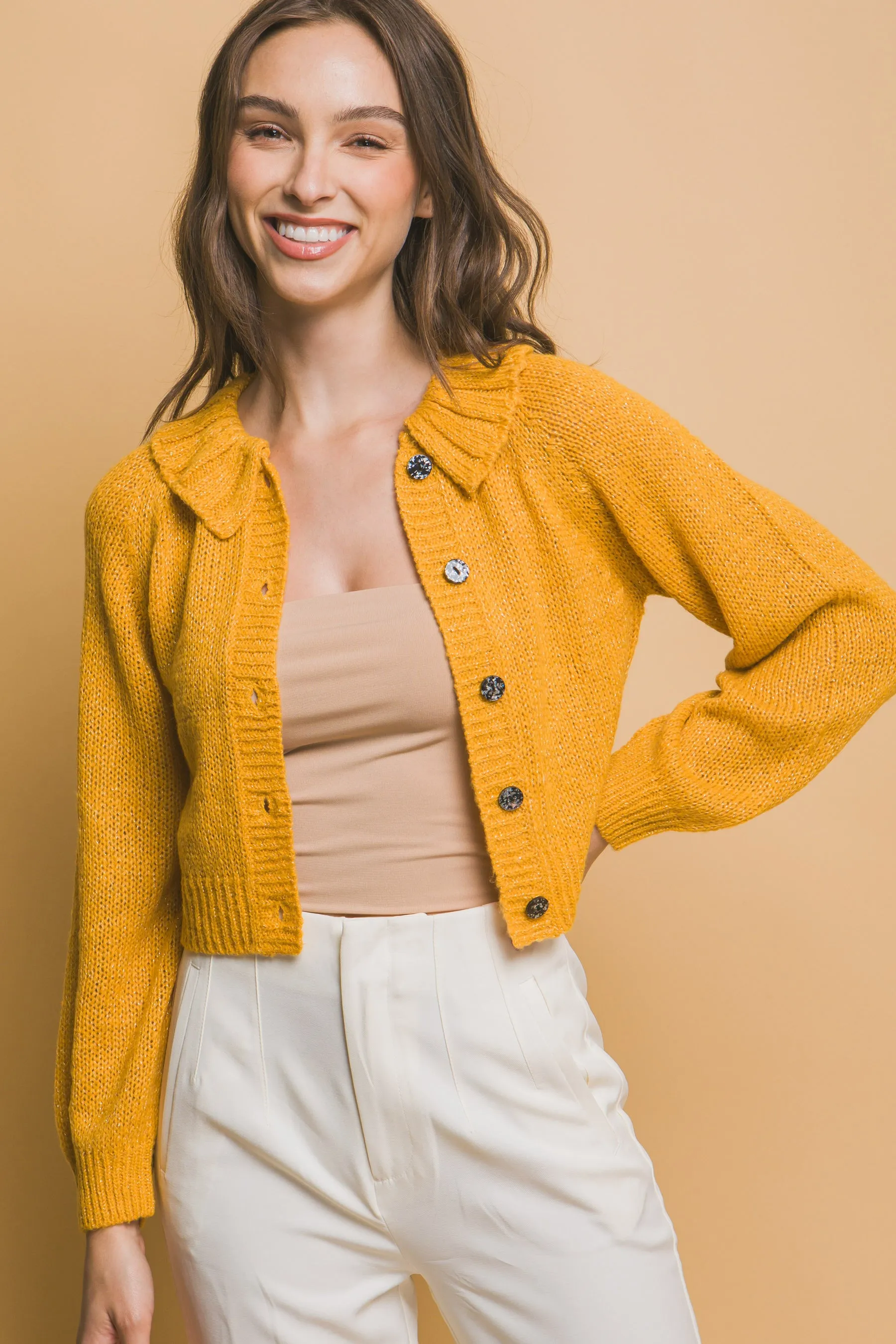 Chic Short Collared Button-Up Top Sweater