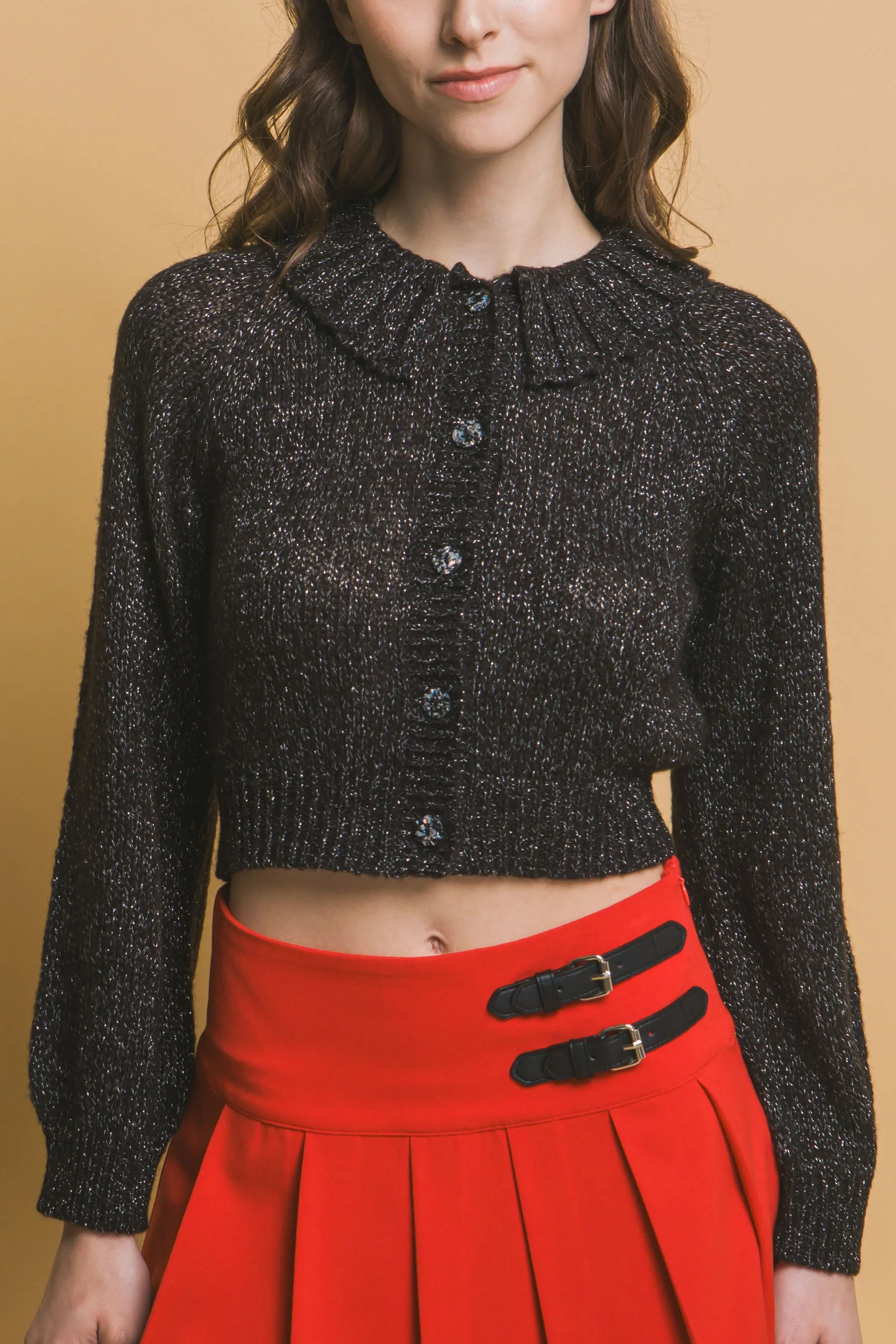 Chic Short Collared Button-Up Top Sweater