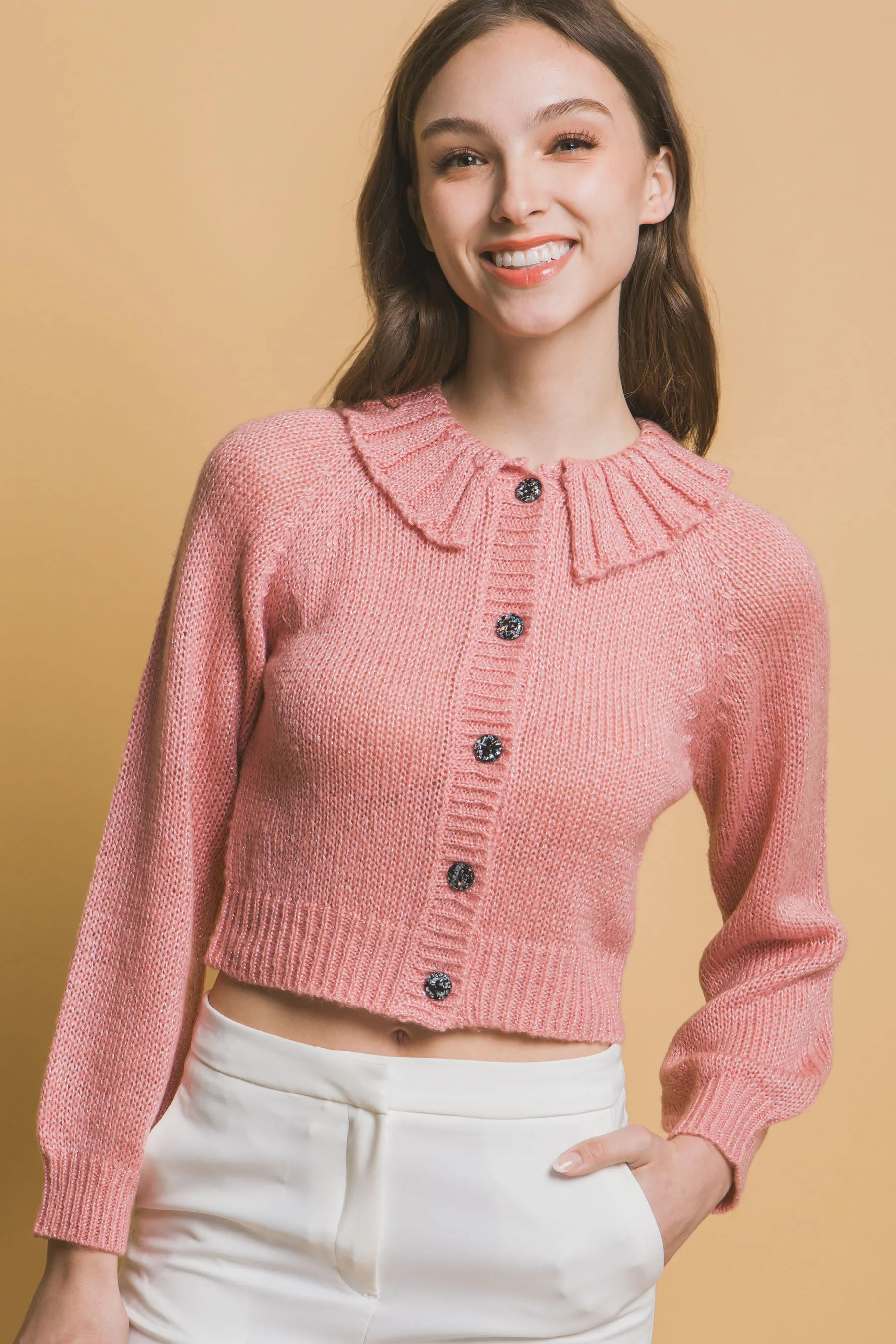 Chic Short Collared Button-Up Top Sweater