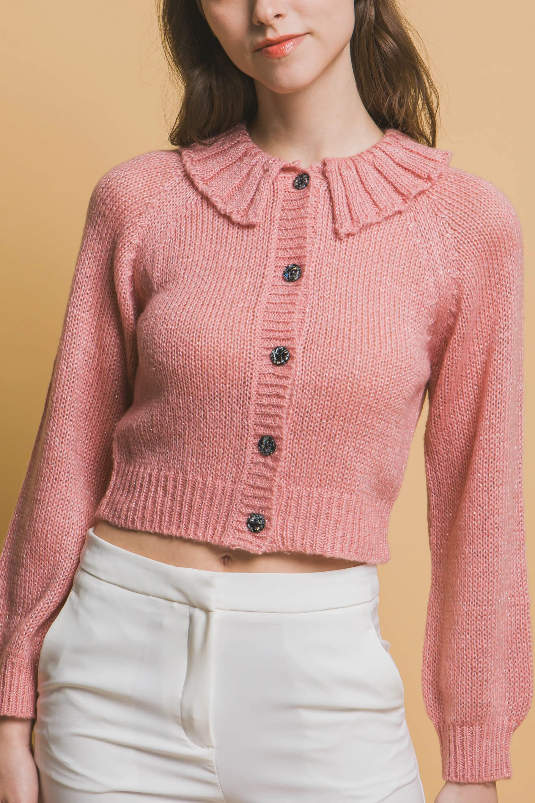 Chic Short Collared Button-Up Top Sweater
