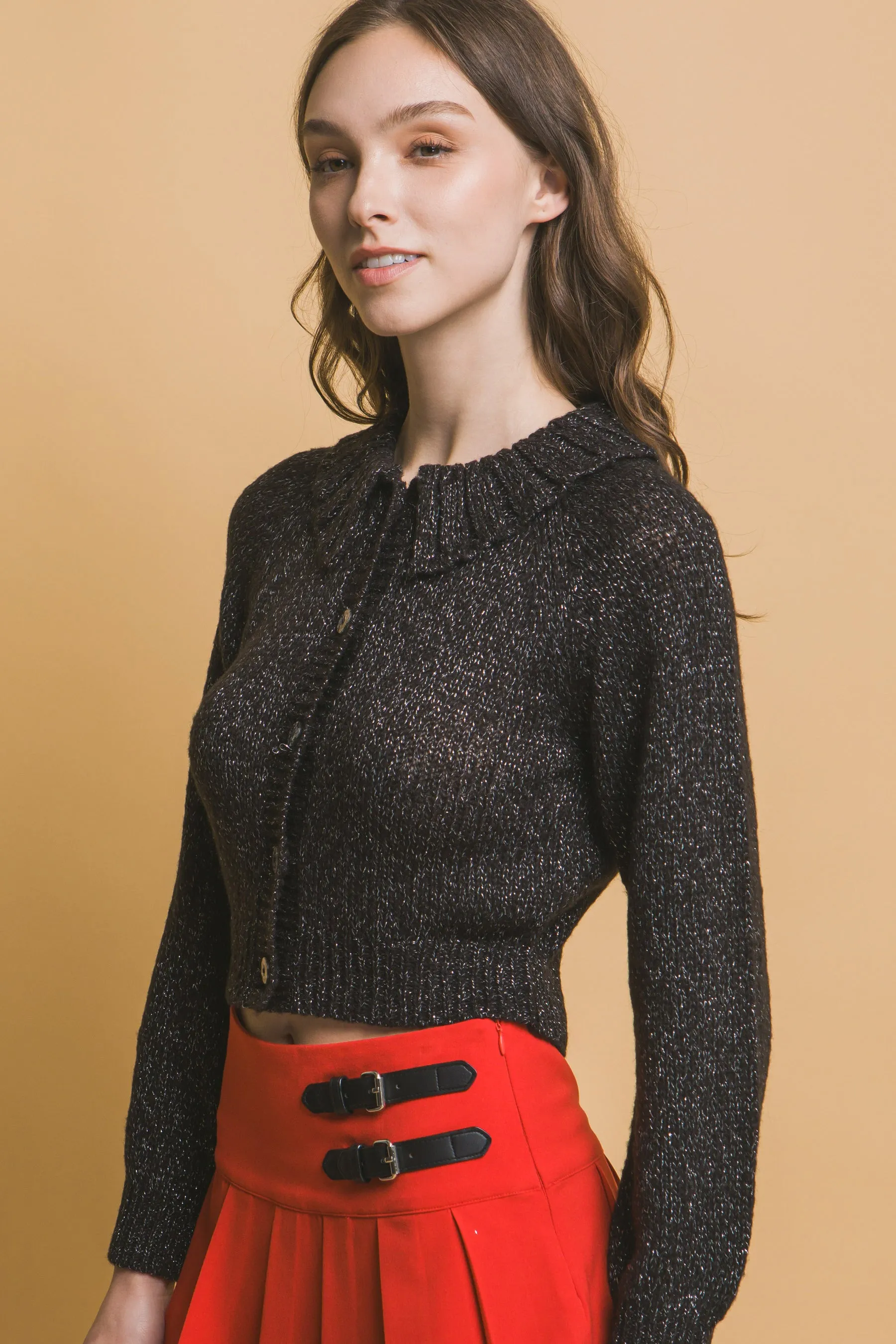 Chic Short Collared Button-Up Top Sweater