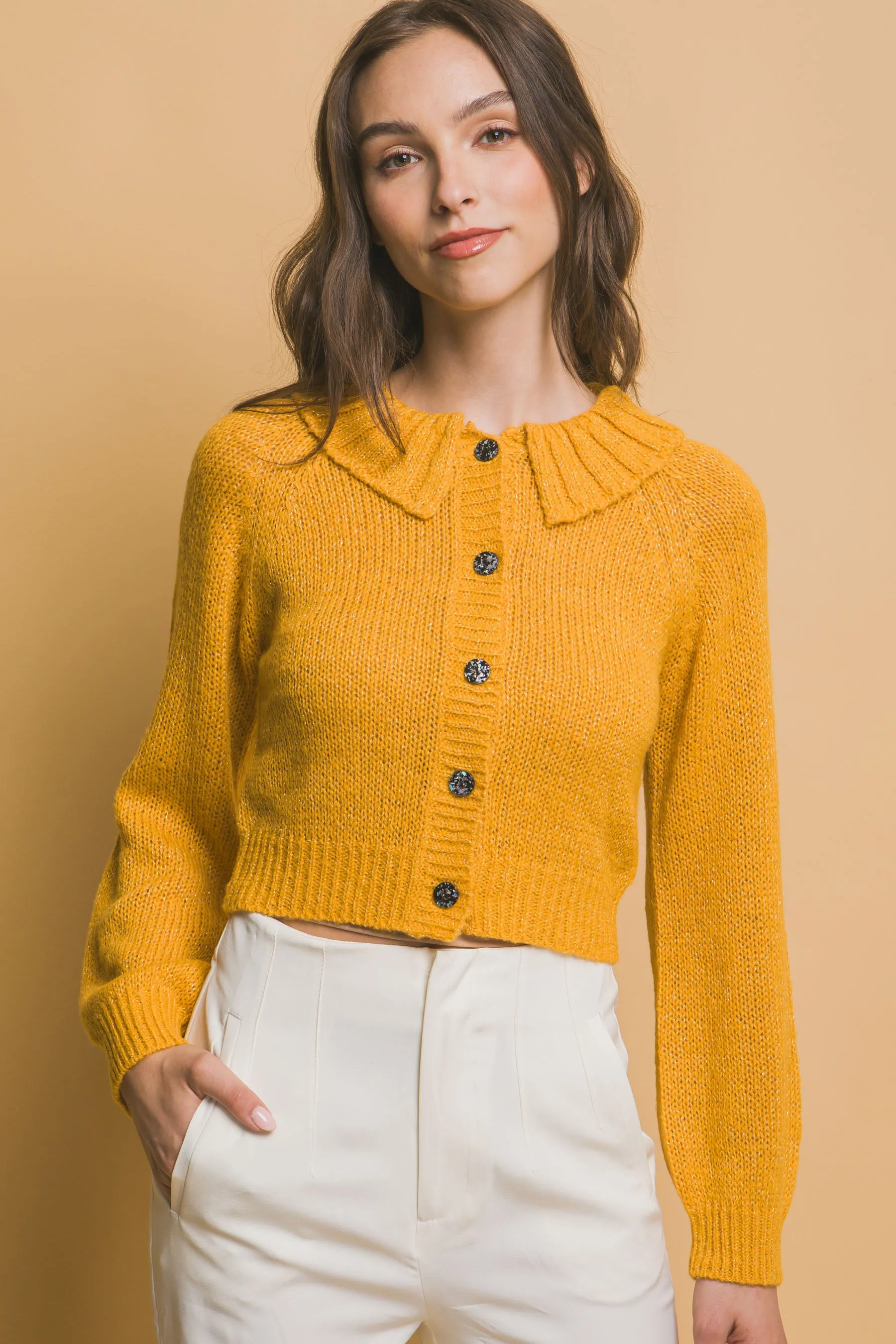 Chic Short Collared Button-Up Top Sweater