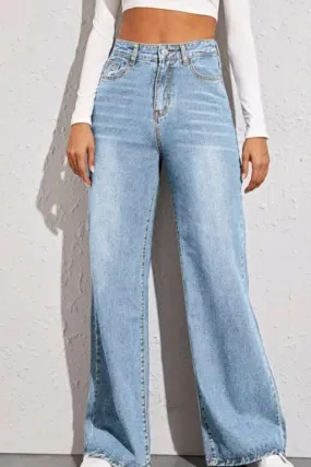 Chic wide leg high-rise denim trousers