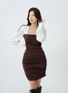 Elegant Square Neck Ruffle Pencil Mini Dress IO19