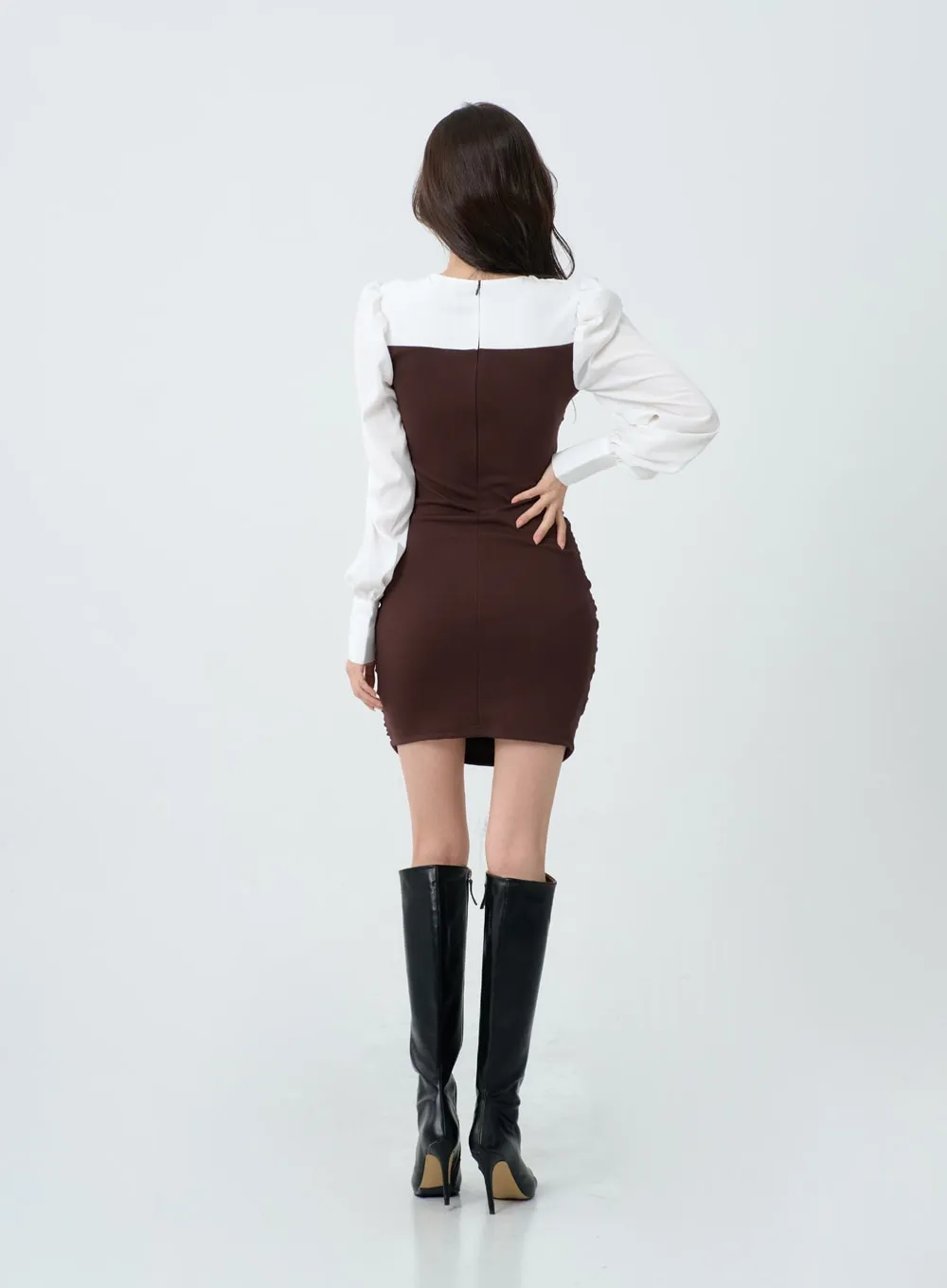 Elegant Square Neck Ruffle Pencil Mini Dress IO19