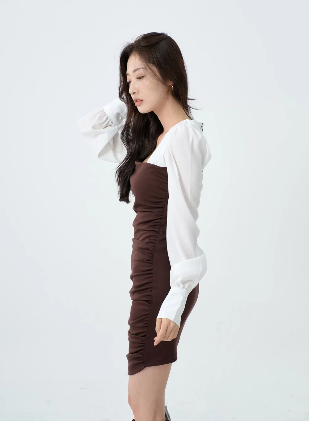 Elegant Square Neck Ruffle Pencil Mini Dress IO19
