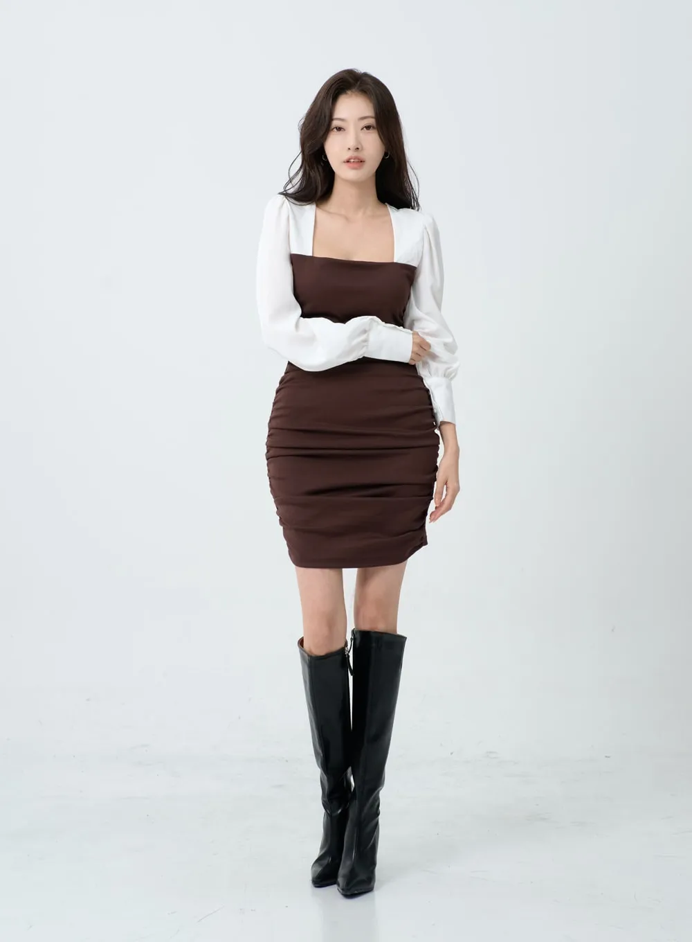 Elegant Square Neck Ruffle Pencil Mini Dress IO19
