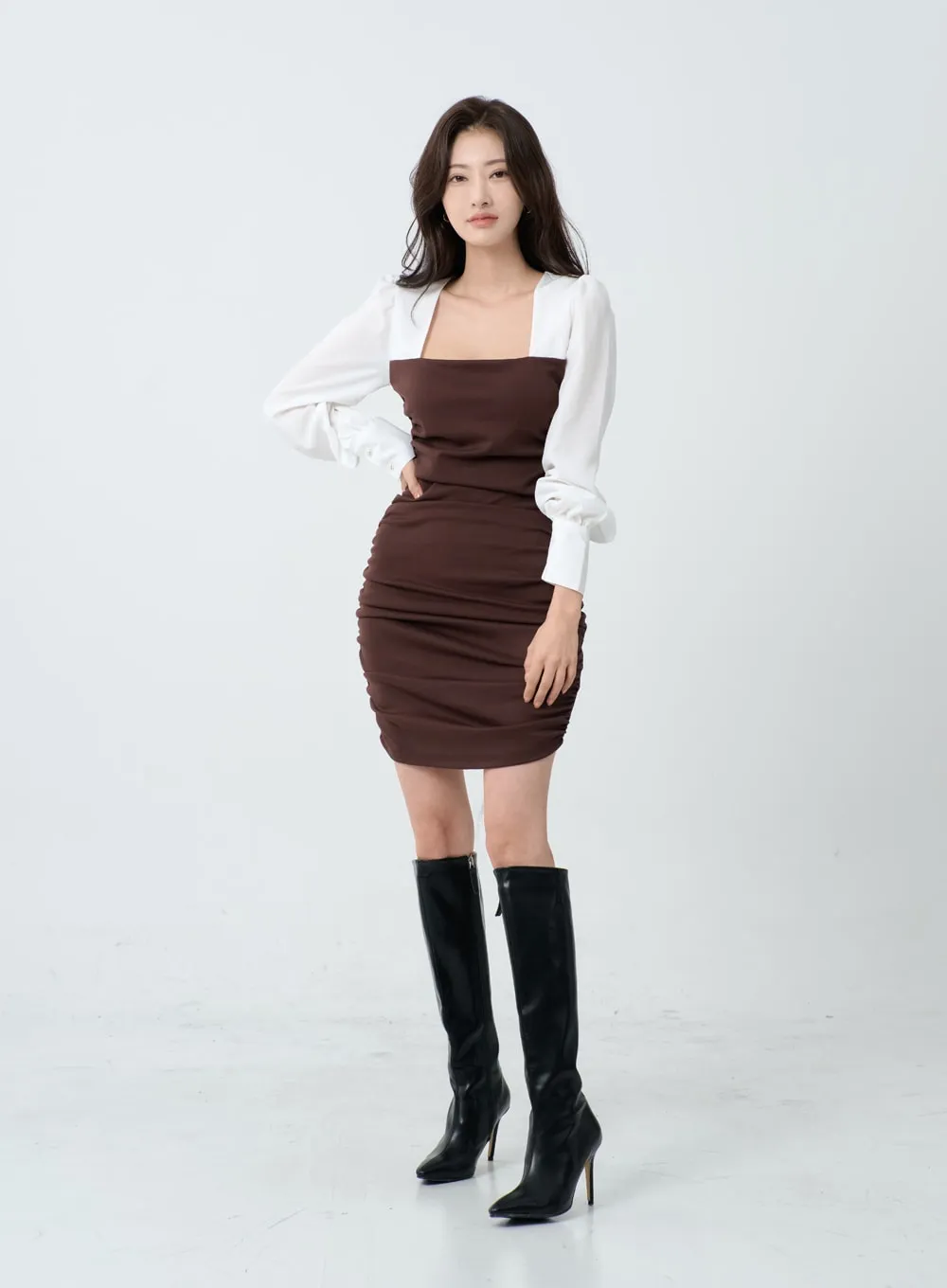 Elegant Square Neck Ruffle Pencil Mini Dress IO19
