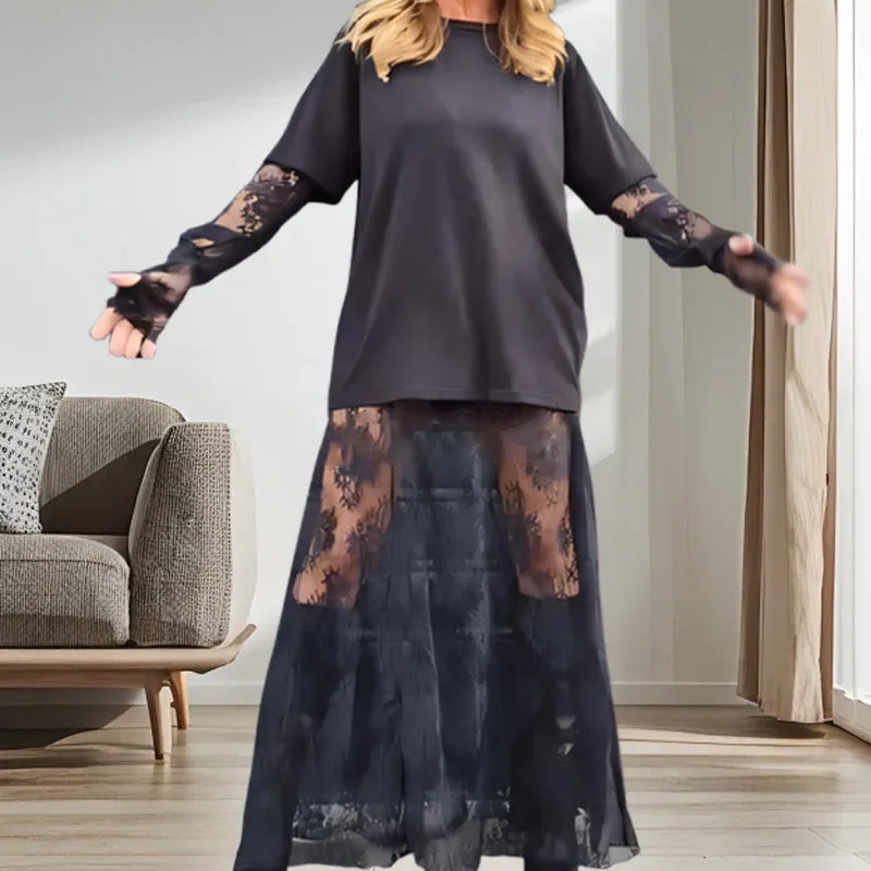 Elegante Doorzichtige Kant Overlay 2-Delige Set voor Dames