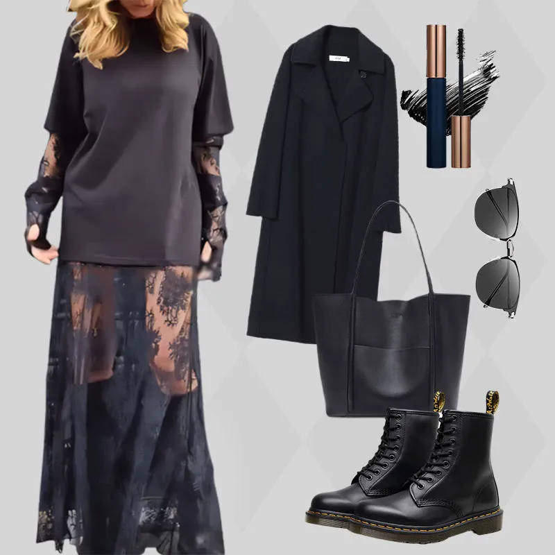 Elegante Doorzichtige Kant Overlay 2-Delige Set voor Dames