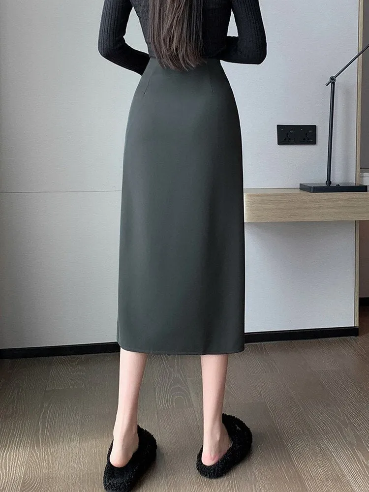 Fashionkova Ladies Elegant Slim Long Skirt New Arrival 2023 Autumn Fashion Korean Style Solid Color High Waist Women Pencil Skirts W1370