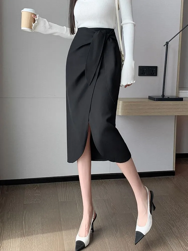 Fashionkova Ladies Elegant Slim Long Skirt New Arrival 2023 Autumn Fashion Korean Style Solid Color High Waist Women Pencil Skirts W1370