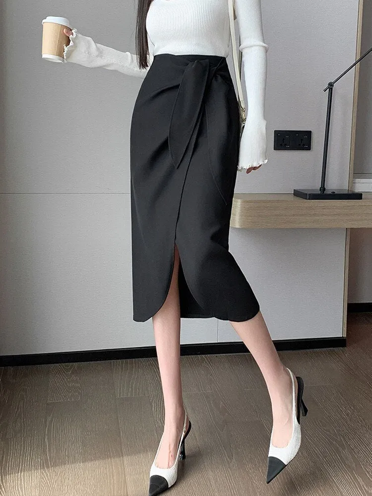 Fashionkova Ladies Elegant Slim Long Skirt New Arrival 2023 Autumn Fashion Korean Style Solid Color High Waist Women Pencil Skirts W1370