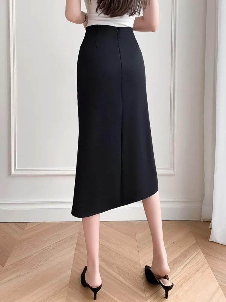 Fashionkova Office Lady Elegant Pencil Skirts New Arrival 2023 Korean Style Solid Color All-match High Waist Women Long Skirt W1355