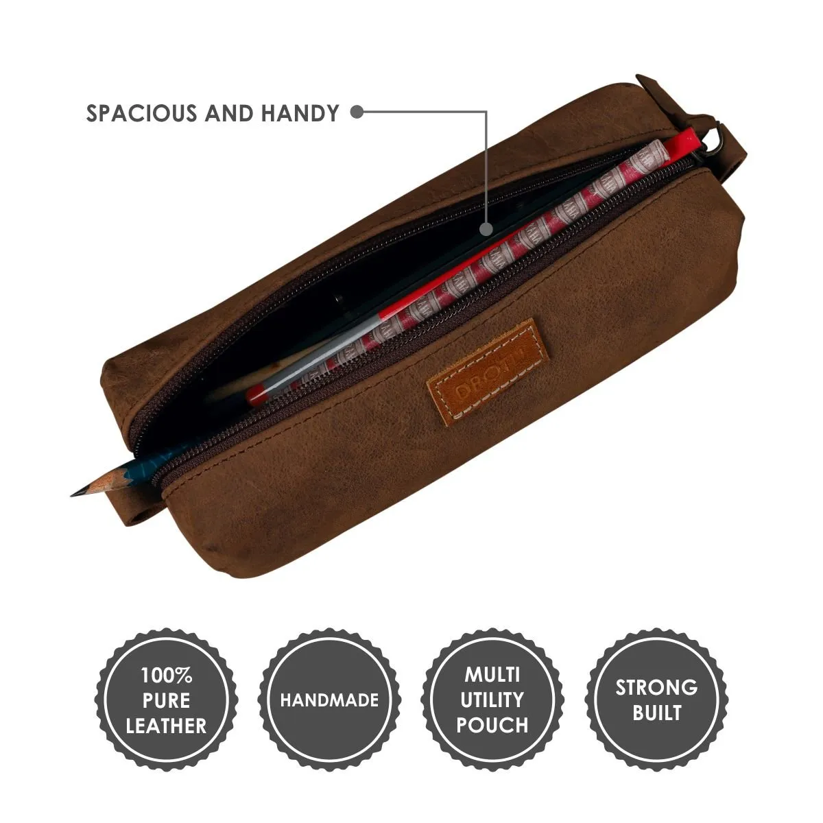 Leather Stationery Pouch- Rustic Brown