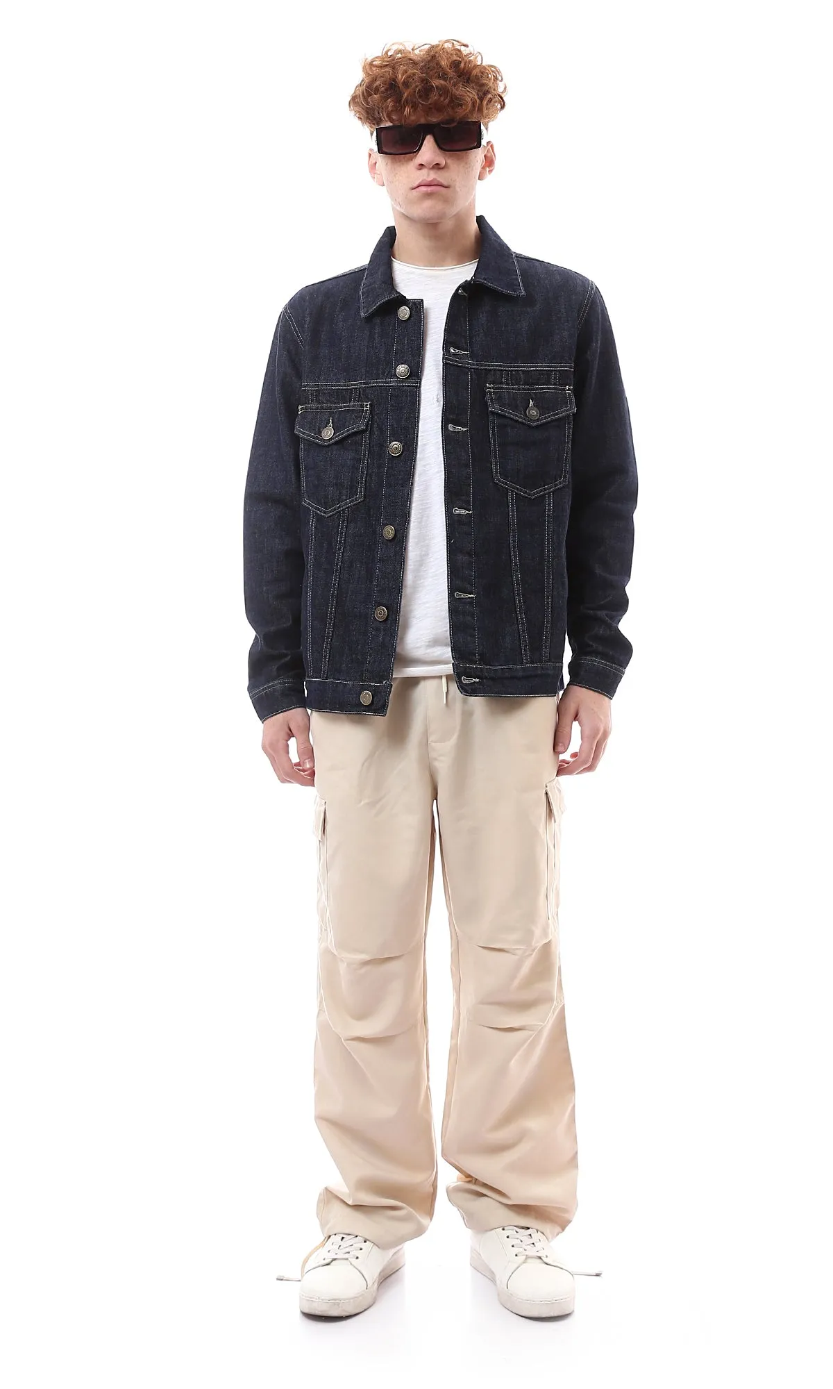 O174494 Long Sleeves Dark Navy Blue Casual Denim Jacket