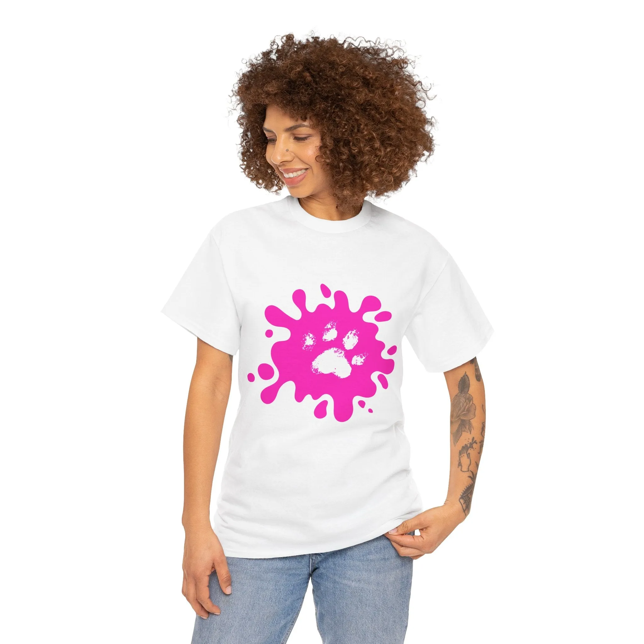 Pink Paw Print Unisex Heavy Cotton Tee - Perfect for Pet Lovers
