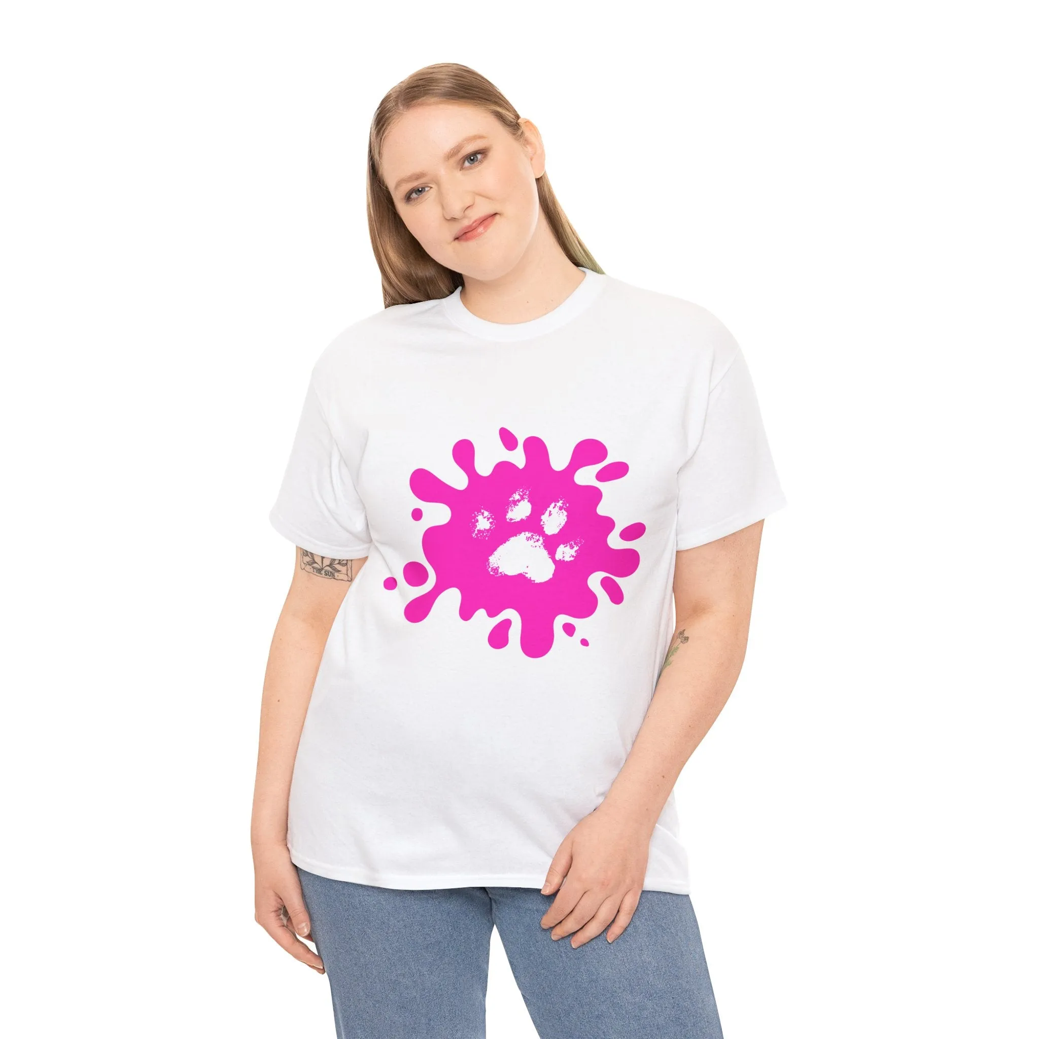 Pink Paw Print Unisex Heavy Cotton Tee - Perfect for Pet Lovers