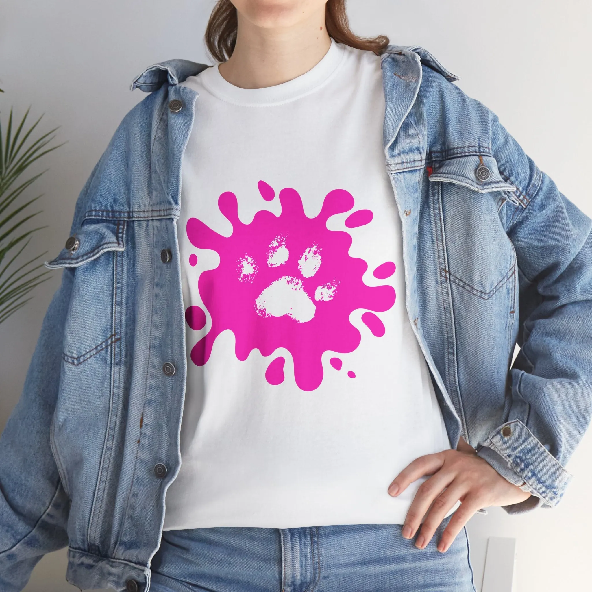Pink Paw Print Unisex Heavy Cotton Tee - Perfect for Pet Lovers
