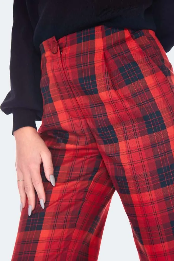 Plaid Vintage Style High Waisted Trousers