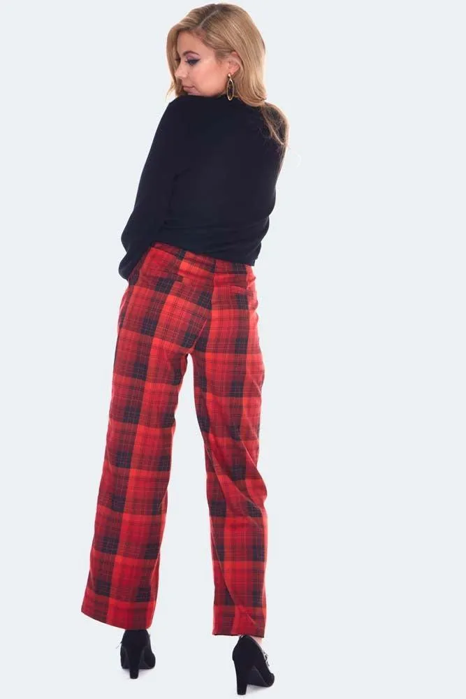 Plaid Vintage Style High Waisted Trousers