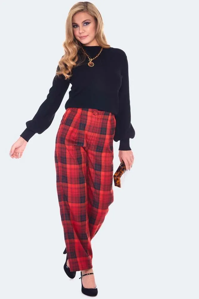 Plaid Vintage Style High Waisted Trousers
