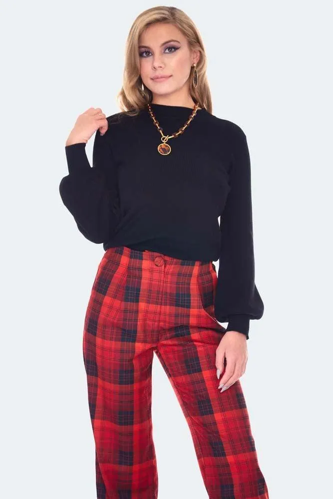 Plaid Vintage Style High Waisted Trousers