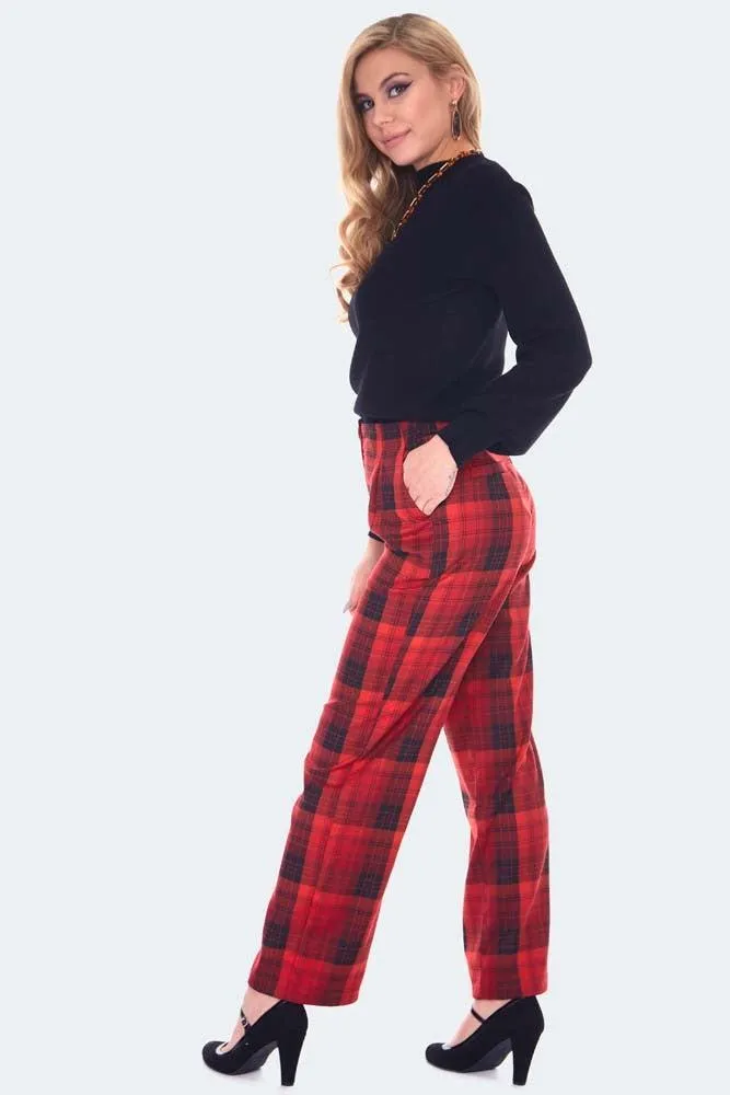 Plaid Vintage Style High Waisted Trousers