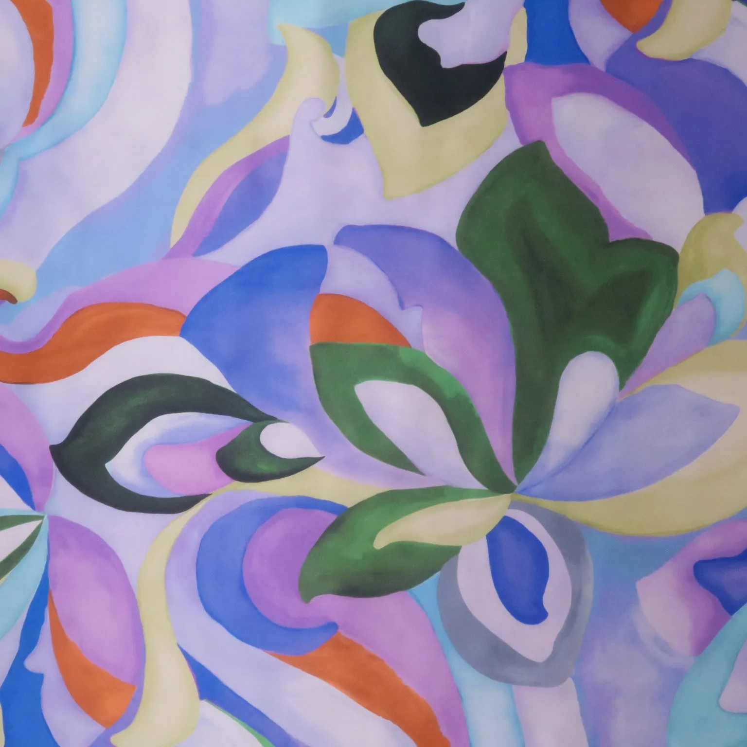 Purple and Lavender and Multicolored Painting Like Printed Silk Charmeuse Fabric
