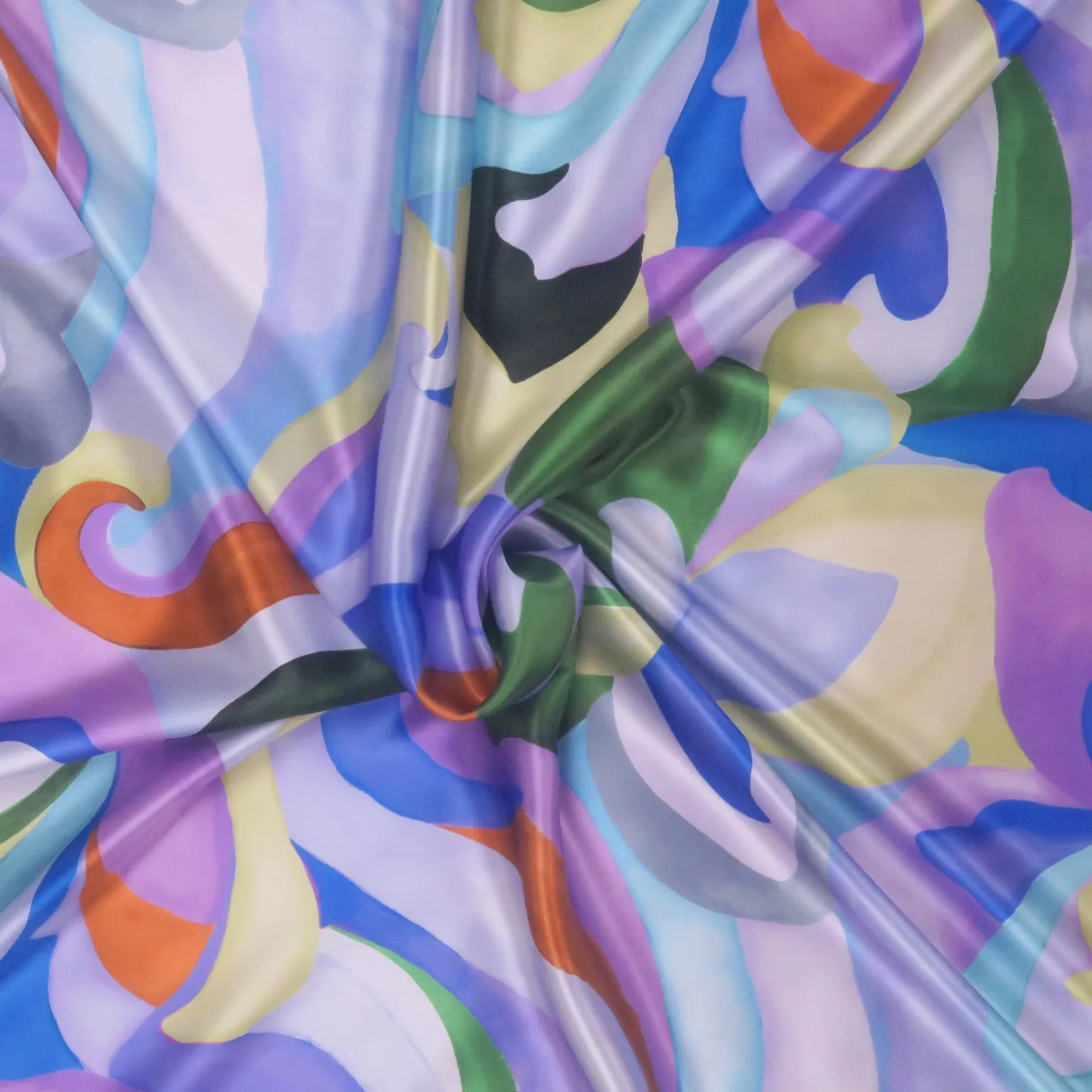 Purple and Lavender and Multicolored Painting Like Printed Silk Charmeuse Fabric