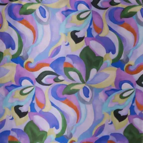 Purple and Lavender and Multicolored Painting Like Printed Silk Charmeuse Fabric