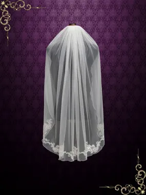 Short Fingertip Lace Veil with Floral Edge VG2014