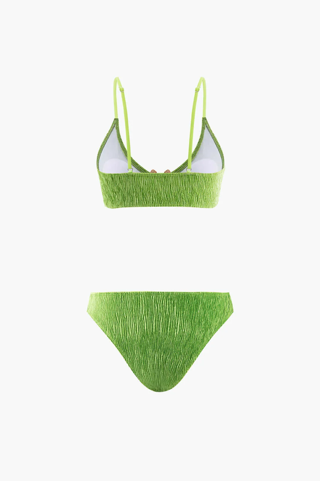 Velvet Textured U-ring Bikini And Sarong 3'lü Set