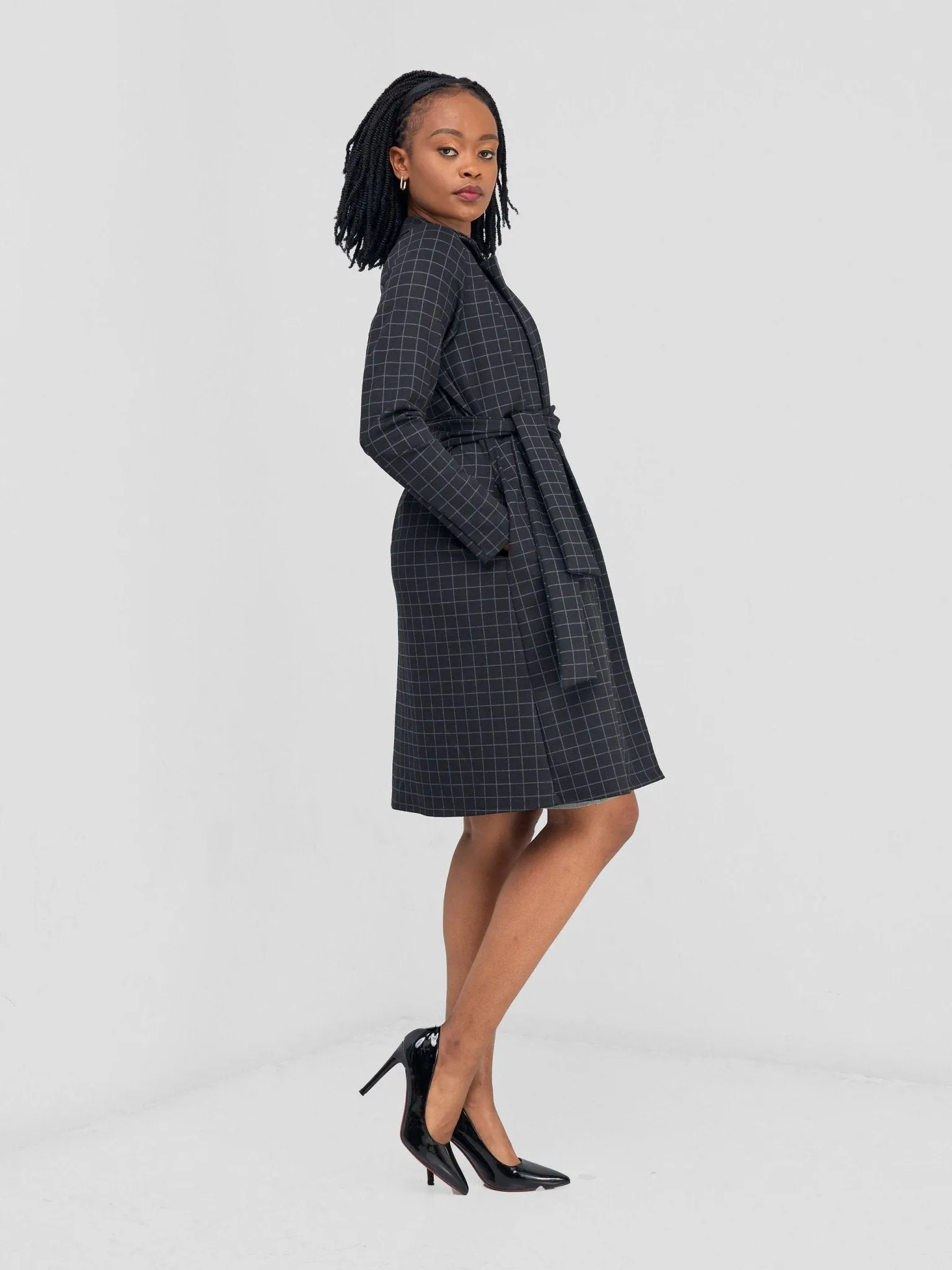 Vivo Paji Trench Coat - Black Checkered Print