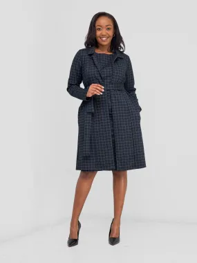 Vivo Paji Trench Coat - Navy Checkered Print